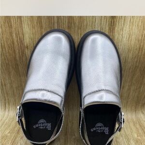 BNWOT Rare and Sold Out!!-Silver Leather Slip-On Clogs
